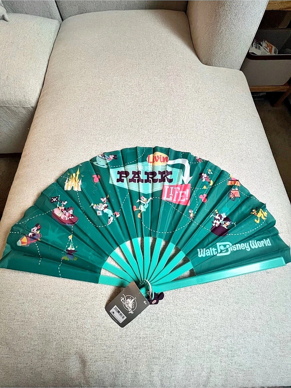 Disney Livin Our Best Park Life Folding Hand Fan Green